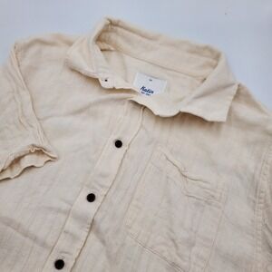 Katin Mens Cotton Linen Short Sleeve Button Down Shirt Cream Off White Size MD